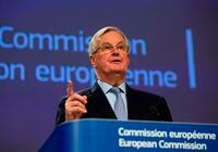 European Commission's Head of Task Force for Relations with the United Kingdom Michel Barnier speaks during a media conference at EU headquarters in Brussels, Thursday, March 5, 2020. The Brexit negotiators have said there are many divergences between the 27-country bloc and the UK after the first round of negotiations aimed at defining their future relationship. (AP Photo/Virginia Mayo)