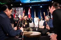 Indigenous drummers perform a song during the official start of the Assembly of First Nations Special Chiefs Assembly in Ottawa, on Tuesday, Dec. 6, 2022. First Nations Chiefs in Alberta and Saskatchewan are calling for their provinces to toss legislation they say is inherently undemocratic, unconstitutional and will infringe on Indigenous rights. THE CANADIAN PRESS/Spencer Colby