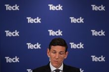 Teck Resources CEO Jonathan Price pauses while responding to questions from reporters after he company's special meeting of shareholders, in Vancouver, B.C., Wednesday, April 26, 2023. THE CANADIAN PRESS/Darryl Dyck