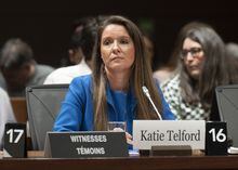 Katie Telford, chief of staff to the Prime Minister, waits to appear as a witness at the Standing Committee on Procedure and House Affairs looking at foreign interference, Friday, April 14, 2023 in Ottawa. THE CANADIAN PRESS/Adrian Wyld
