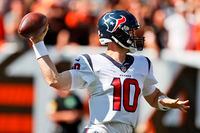 Houston Texans quarterback Davis Mills throws during the second half of an NFL football game against the Cleveland Browns, Sunday, Sept. 19, 2021, in Cleveland. (AP Photo/Ron Schwane)     