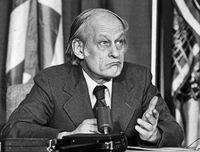 FILE--Rene Levesque speaks during a news conference in this 1977 photo. Internal FBI documents reveal a suspected plot to kill Quebec sovereigntist leader Levesque during a visit to New York City in 1977 and a McCarthy-era letter suggesting the former premier once had contact with a communist group south of the border. (CP PICTURE ARCHIVE/Ottawa Citizen-Bill Brennan)