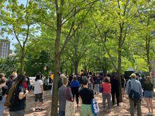 People take part in a rally, to denounce racial profiling and police discrimination while also recognizing the third anniversary of the death of George Floyd, in Montreal on Saturday May 27, 2023. THE CANADIAN PRESS/Coralie Laplante