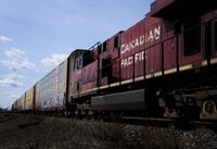 Canadian Pacific Railway Ltd. says it has reached a tentative agreement with the union representing about 550 administrative support and intermodal employees in Canada. Canadian Pacific Railway trains sit at the main CP Rail train yard in Toronto on Monday, March 21, 2022. THE CANADIAN PRESS/Nathan Denette