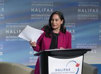 Defence Minister Anita Anand addresses the opening session of the Halifax International Security Forum, in Halifax, Friday, Nov. 19, 2021. Anand says the military's sexual misconduct crisis is hurting recruitment and morale. THE CANADIAN PRESS/Andrew Vaughan