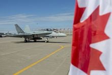 A CF-18 Hornet sits on the tarmac at Canadian Forces Base Trenton, in Trenton, Ont., on Monday June 20, 2022. Canada will not send fighter jets to patrol NATO airspace next year, the first time that Canadian CF-18s will be absent from the skies over Europe since 2017. THE CANADIAN PRESS/Lars Hagberg