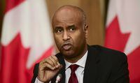 Minister of Families, Children and Social Development Ahmed Hussen takes part in a press conference in Ottawa on Tuesday, Oct. 27, 2020. THE CANADIAN PRESS/Sean Kilpatrick