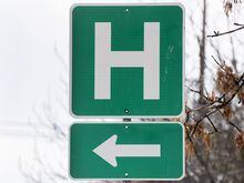 A sign for a hospital is shown in Montreal, Sunday, Feb. 6, 2022. THE CANADIAN PRESS/Graham Hughes