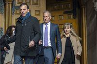 Former CannTrust CEO Peter Aceto, center, leaves Old City Hall with his lawyer, Frank Addario, left, Toronto, December 14, 2022. 