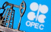FILE PHOTO: A 3D printed oil pump jack is seen in front of displayed OPEC logo in this illustration picture, April 14, 2020. REUTERS/Dado Ruvic/Illustration/File Photo
