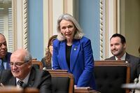Quebec Minister for Health and for Seniors Sonia Belanger tables a legislation on end of life care and assisted death, Thursday, February 16, 2023 at the legislature in Quebec City. THE CANADIAN PRESS/Jacques Boissinot
