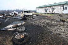 Damage is seen on the property of Adam Norris in Drayton Valley, Alberta.