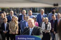Ontario Premier Doug Ford announces that he will be reversing his government’s decision to open the Greenbelt to developers during a press conference in Niagara Falls, Ont., Thursday, Sept. 21, 2023. The announcement comes after a second cabinet minister resigned in the wake of the Greenbelt controversy. THE CANADIAN PRESS/Tara Walton