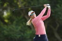SOMIS, CALIFORNIA - OCTOBER 06: Jodi Ewart Shadoff of England plays her shot on the seventh tee during the first round of the LPGA MEDIHEAL Championship at The Saticoy Club on October 06, 2022 in Somis, California. (Photo by Meg Oliphant/Getty Images)