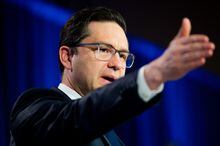 Conservative Party Leader Pierre Poilievre speaks at Canada's Building Trades Unions (CBTU) conference in Gatineau, Que., Tuesday, May 9, 2023. THE CANADIAN PRESS/Spencer Colby
