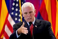 Former Vice President Mike Pence speaks on border security following a border tour, Monday, June 13, 2022, in Phoenix. (AP Photo/Matt York)