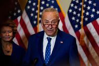 U.S. Senate Majority Leader Chuck Schumer (D-NY) speaks to reporters following the Senate Democrats weekly policy lunch at the U.S. Capitol in Washington, U.S., June 22, 2022. REUTERS/Elizabeth Frantz