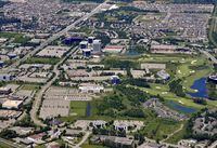aerial view of Kanata, Ontario, viewing the  Marshes Golf Course and surrounding area.
