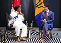 Prime Minister Justin Trudeau takes part in a bilateral meeting with the Prime Minister of Barbados, Mia Mottley during the Summit of the Americas in Los Angeles, Calif., on Wednesday, June 8, 2022. THE CANADIAN PRESS/Sean Kilpatrick