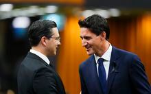 Prime Minister Justin Trudeau and Conservative leader Pierre Poilievre greet each other as they gather in the House of Commons on Parliament Hill, in Ottawa on Thursday, Sept. 15, 2022.THE CANADIAN PRESS/Sean Kilpatrick