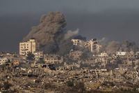 Smoke rises following an Israeli bombardment in the Gaza Strip, as seen from southern Israel, Thursday, Nov. 23, 2023. (AP Photo/Leo Correa)