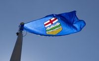 Alberta's provincial flag flies on a flag pole in Ottawa, Monday, July 6, 2020. Alberta wants to pull the plug on its electricity Balancing Pool. The pool is to be officially wound down by 2030, according to a bill introduced Wednesday by Dale Nally, associate minister of electricity. THE CANADIAN PRESS/Adrian Wyld