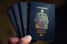 A Canadian passport is pictured in Ottawa on Tuesday, Jan. 17, 2023. THE CANADIAN PRESS/Sean Kilpatrick