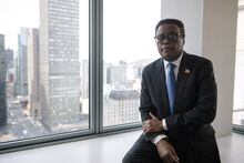 MONTREAL, Que. (21/04/2023) – Former Haitian Prime Minister Fritz Jean poses for a portrait at the Queen Elizabeth Hotel on April 21, 2023, in Montreal, QC.   (Andrej Ivanov/The Globe and Mail)