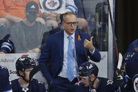 FILE - Winnipeg Jets head coach Paul Maurice signals to his players during the second period of a preseason NHL hockey game against the Edmonton Oilers in Winnipeg, Manitoba, Wednesday, Sept. 29, 2021. A person with knowledge of the situation said Paul Maurice and the Florida Panthers were in the process Wednesday, June 22, 2022, of finalizing a deal to make him the club's new coach. (John Woods/The Canadian Press via AP, File)