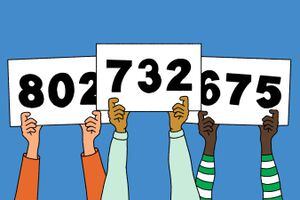 Illustration of people holding up cards with numbers