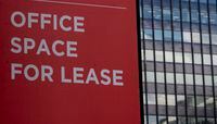 A sign advertises office space available for rent in Ottawa's downtown core in Ottawa, Monday, Aug. 31, 2020. Canadians should brace for a shortage of office furniture, such as desks and chairs, as people continue to study and work from home this fall. THE CANADIAN PRESS/Adrian Wyld