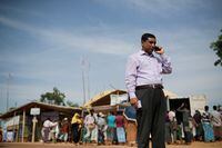 FILE PHOTO: Mohib Ullah, a leader of Arakan Rohingya Society for Peace and Human Rights, talks on the phone in Kutupalong camp in Cox's Bazar, Bangladesh April 7, 2019.  REUTERS/Mohammad Ponir Hossain/File Photo