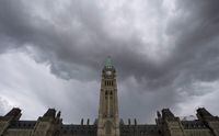 Competition issues are dominating the news cycle, raising the stakes for the federal government's review of its competition policy as Canadians grow skeptical of their dwindling options in today's economy. Dark clouds pass by the Parliament buildings in Ottawa on Thursday, May 19, 2016. THE CANADIAN PRESS/Adrian Wyld