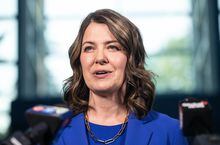 United Conservative Party Leader Danielle Smith says a candidate who compared transgender students in schools to feces in food could find her way back into caucus if she does the work. Smith speaks following the debate in Edmonton on Thursday, May 18, 2023. THE CANADIAN PRESS/Jason Franson