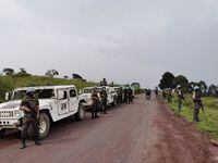 Moroccan soldiers of the MONUSCO patrol a road in the Kibumba area in the Virunga National Park, on Feb. 22, 2021.