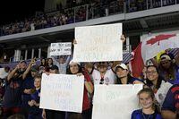 Spectators show their support for Canada's players before Canada's SheBelieves Cup soccer match against the United States, Thursday, Feb. 16, 2023, in Orlando, Fla. (AP Photo/Phelan M. Ebenhack)