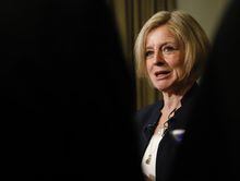 Alberta Premier Rachel Notley speaks to the media after testifying at a Senate Committee hearing on Bill C-48 in Calgary, Alta., Tuesday, April 9, 2019. Alberta’s NDP Opposition leader says Premier Danielle Smith comments rejecting the legitimacy of the federal government betray her unspoken plan to lay the groundwork for eventual separation.THE CANADIAN PRESS/Jeff McIntosh
