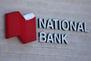 the National Bank of Canada logo is seen outside of a branch in Ottawa on Feb. 14, 2019.
