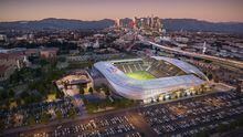 Artist rendering of the stadium shared by Los Angeles FC and Angel City FC that is being renamed BMO Stadium today under a new sponsorship deal, in Los Angeles, California, as seen in this image received January 19, 2023. THE CANADIAN PRESS/HO-Courtesy of BMO *MANDATORY CREDIT*