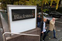 Signage is seen outside The Blackstone Group headquarters in Manhattan in November of 2021.
