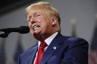 Former president Donald Trump speaks to supporters at a rally to support local candidates at the Mohegan Sun Arena on Sept. 3, 2022 in Wilkes-Barre, Pennsylvania.
