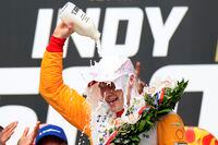 INDIANAPOLIS, INDIANA - MAY 28: Josef Newgarden, driver of the #2 PPG Team Penske Chevrolet, celebrates after winning The 107th Running of the Indianapolis 500 at Indianapolis Motor Speedway on May 28, 2023 in Indianapolis, Indiana. (Photo by Justin Casterline/Getty Images)