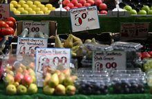 (FILES) In this file photo taken on May 12, 2022 The price of fruit and vegetables in pounds sterling is displayed on a trader's market stall in London. - British annual inflation unexpectedly accelerated in February despite central bank efforts to tame a growing cost-of-living crisis, official data showed on March 22, 2023. "Food and non-alcoholic drink prices rose to their highest rate in over 45 years with particular increases for some salad and vegetable items as high energy costs and bad weather across parts of Europe led to shortages and rationing." (Photo by JUSTIN TALLIS / AFP) (Photo by JUSTIN TALLIS/AFP via Getty Images)