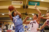 LAHAINA, HI - NOVEMBER 23: Ryan Nembhard #2 of the Creighton Bluejays looks to pass as he is defended by Pelle Larsson #3 of the Arizona Wildcats in the first half of the game during the Maui Invitational at Lahaina Civic Center on November 23, 2022 in Lahaina, Hawaii. (Photo by Darryl Oumi/Getty Images)