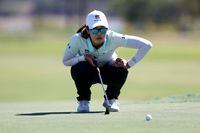 THE COLONY, TEXAS - OCTOBER 01: Xiyu Janet Lin of China lines up a putt on the 17th green during the third round of The Ascendant LPGA benefiting Volunteers of America at Old American Golf Club on October 01, 2022 in The Colony, Texas. (Photo by Tom Pennington/Getty Images)