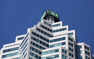 The TD bank logo is seen on top of the Toronto Dominion Canada Trust Tower in Toronto on March 16, 2017.