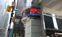 A stock ticker outside the Bank of Montreal shows the S&P/TSX Composite Index just below the 20,000-mark on June1, 2021. Fred Lum/The Globe and Mail.  