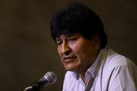 Former Bolivian president Evo Morales attends a news conference in Buenos Aires, Argentina, on Nov. 7, 2020.