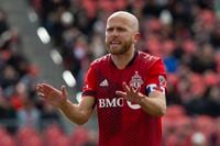 Toronto FC captain Michael Bradley contests a penalty call during first half MLS action against New York City FC, in Toronto on Saturday, April 2, 2022. THE CANADIAN PRESS/Chris Young