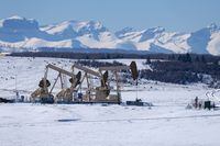 Oil field pump jacks in rural Southern Alberta, November 9, 2022.  Todd Korol/The Globe and Mail